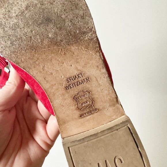 Stuart Weitzman Slidealong Tassel Pointed Toe Mule in Red Suede Women's 6 - Picture 8 of 9